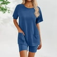thumbnail image 2 of Enjoytime Womens Pajama Sets 2 Piece Soft Short Sleeve Top and Shorts Sleepwear Round Neck Lounge Set with Pockets Blue S, 2 of 4
