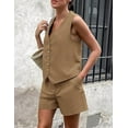 thumbnail image 6 of PRETTYGARDEN Women's Summer 2 Piece Outfits Sleeveless Matching Sets Button Down V Neck Vest Waistcoat and Pockets Shorts, 6 of 8
