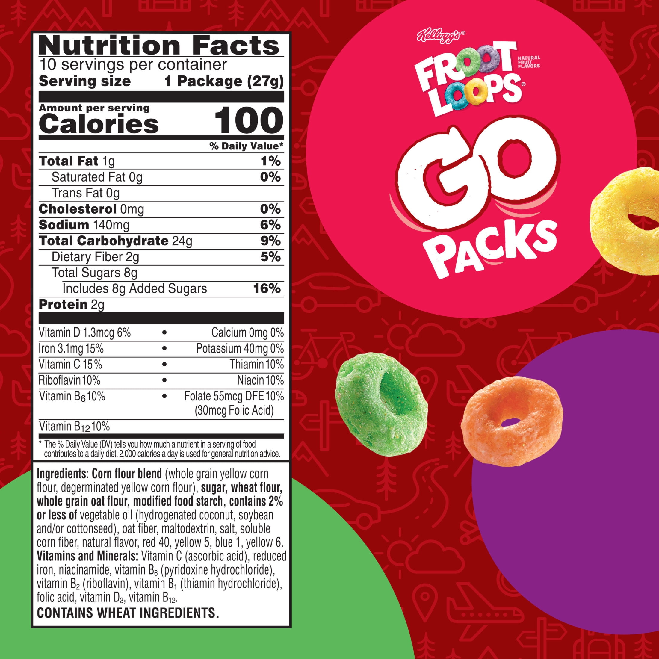 Kellogg's Froot Loops Go Packs Original Cereal, Kids Snacks, 9.5 oz, 10 Count