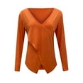 thumbnail image 4 of IROINNID Womens Long Sleeve V-Neck Shirts Cross Solid Breathable Shirt Blouse Tops,Orange, 4 of 5