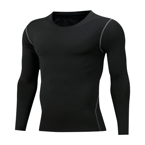 SwiftWear Long Sleeve Shirts for Men Solid Color Tight Pullover Tops Workout Athletic Gym Training Tee Shirts Black M