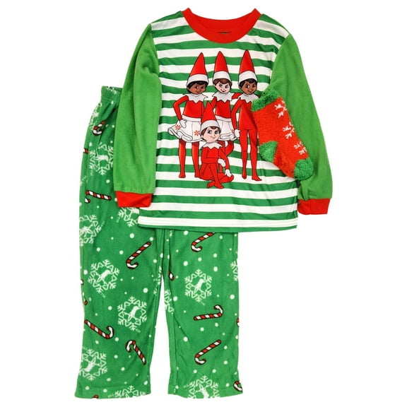 Elf on the Shelf Boys Green Fleece Christmas Holiday Pajamas X-Small 4-5