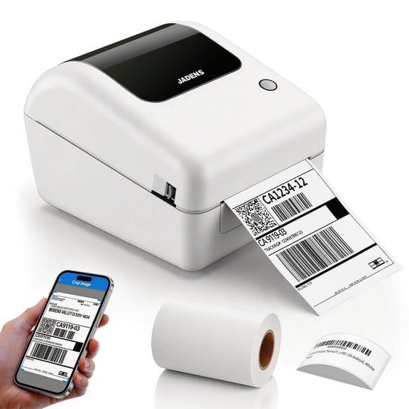 JADENS Bluetooth Shipping Label Printer, Wireless 4x6 Thermal Label Printer for Small Business, Support iPhone, Android ,Windows & Mac,Built-in Label Bin Includes 50 Labels,White