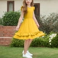 thumbnail image 6 of TGSLY Girls Princess Dresses Cute Flutter Sleeve A-Line Beach Sundress Casual Summer Double Layer Ruffled Tiered Swing Midi Dress Yellow 9-10 Years, 6 of 9