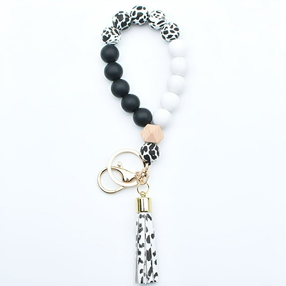 DESIGNICE Bracelet Keyring Decorative Stretchy Beaded Portable Bangle Wristlet Keychains for Women Silicone Pink Wrist Keychain Bracelet