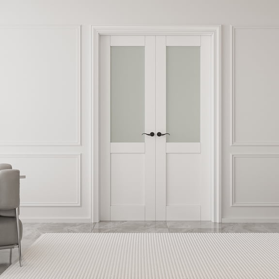 48" X 96" French Doors Half Glass Prefinish Interior Pantry Door Solid Core Double Door With Hardware Kit / Handles