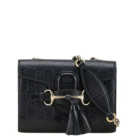 Pre-Owned Gucci Guccissima Emily Horsebit Chain Shoulder Bag 369622 Black Leather... (Good)