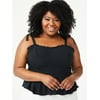 Sofia Jeans by Sofia Vergara Women's Plus Size Stretch Bustier Peplum Top with Shoulder Ties