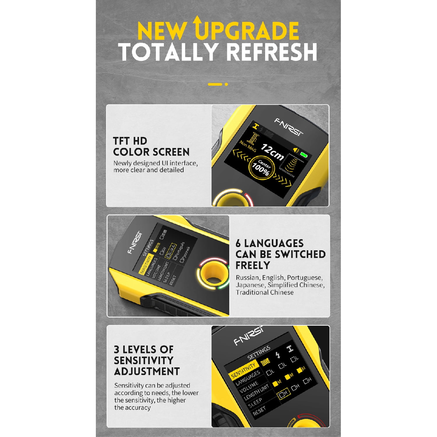 FNIRSI WD-02 LCD 3 Modes Wall Detector Scanner, Center Positioning Hole Electronic Stud Finder