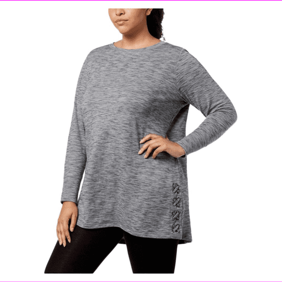 Ideology Gray Space-dyed Crisscross-side Tunic Activewear Top, XXL