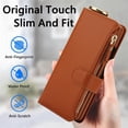 thumbnail image 2 of ELEHOLD For Samsung Galaxy Z Fold 6 Phone Case Leather Crossbody Zipper Card Wallet Flip Case Kickstand Cover, with Ring Holder,Full Body Protection-Brown, 2 of 7