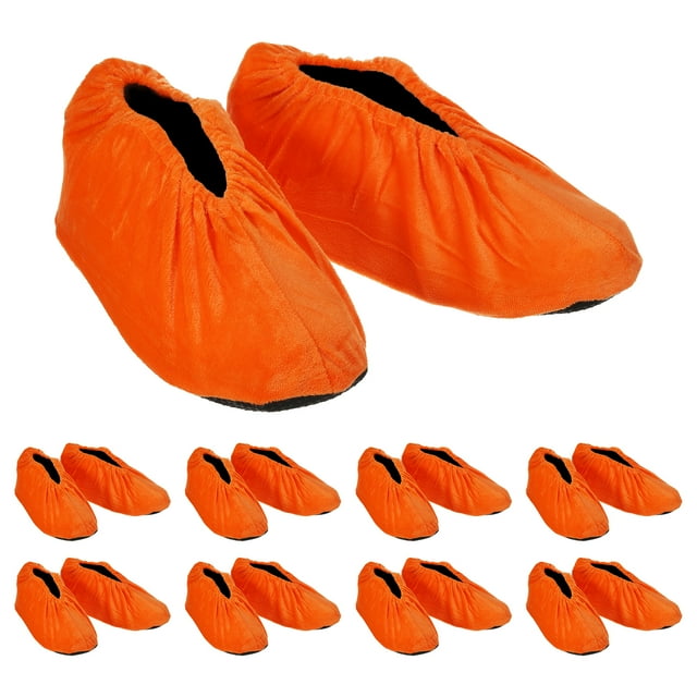 Unique Bargains Reusable Non Slip Shoe Covers, 10 Pairs Washable Thickened Boot Covers Soft Shoe Protectors, Orange