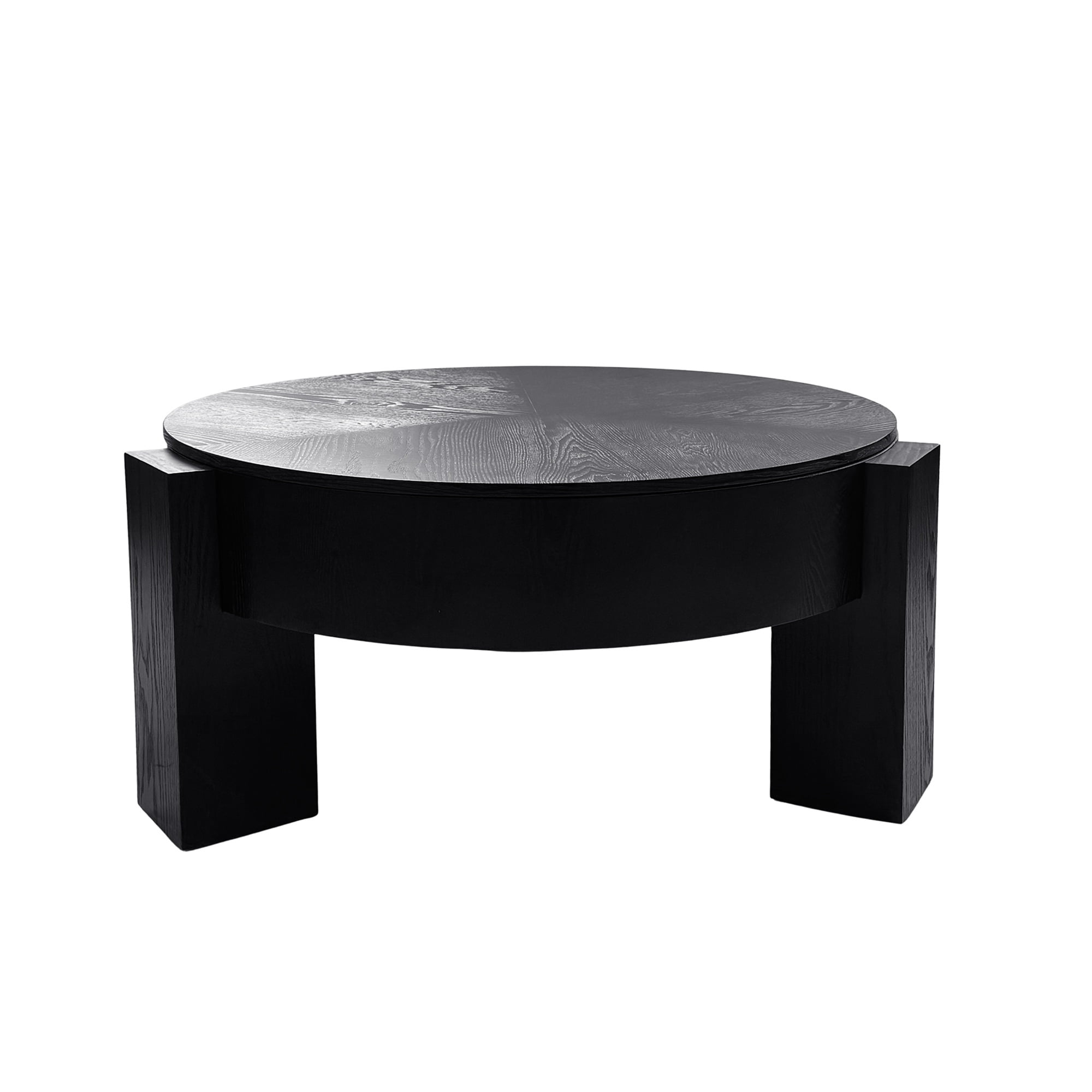 1PCS Round Coffee Table with Hidden Storage Compartment, Modern Wood Veneer Accent Center End Table with 3 Block Legs