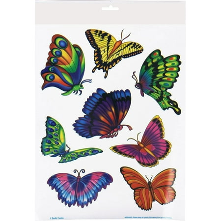 PMU Luau Butterfly Clings 12in x 17in Party Decoration and Accessory (8/sheet) Pkg/1
