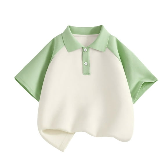 Gyexs Raglan Short Sleeve Polo Shirts for Boys Girls Size 6-7 Casual Dropped Shoulders Golf Shirt Summer Loose Buttons Hipster Tee Tops Green