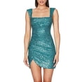 thumbnail image 2 of Tponi Sparkle Dresses Bodycon Regular Square Neckline Tab Long Sleeve Blue Plus Size Dresses S, 2 of 7