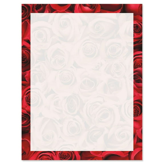 Bed of Roses on White Letter Papers - Set of 25 Valentine'stationery papers are 8 1/2" x 11", compatible computer paper, great for Weddings Announcements, Anniversary Invitations, Valentine's Day