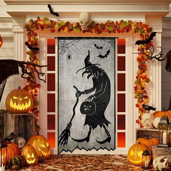 EGNMCR Room Decor Home Decor Halloween Decoration Curtain Halloween Witch Curtain Lace Curtain black curtain
