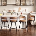 thumbnail image 4 of Zesthouse 26.6″ Swivel Bar Stools Set of 2, Faux Leather Upholstered Counter Height Chairs with Barrel Back & Matte Black Metal Legs, Modern Barstools for Kitchen Island, Brown, 4 of 11