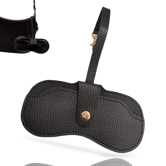 TORMEN Portable Soft Leather Sunglasses Case,Glasses Case Holder Portable with Keychain Hook,Lightweight,Slim, Metal Snap Closure, Versatile Eyeglass Pouch for Types of Glasses (Black)