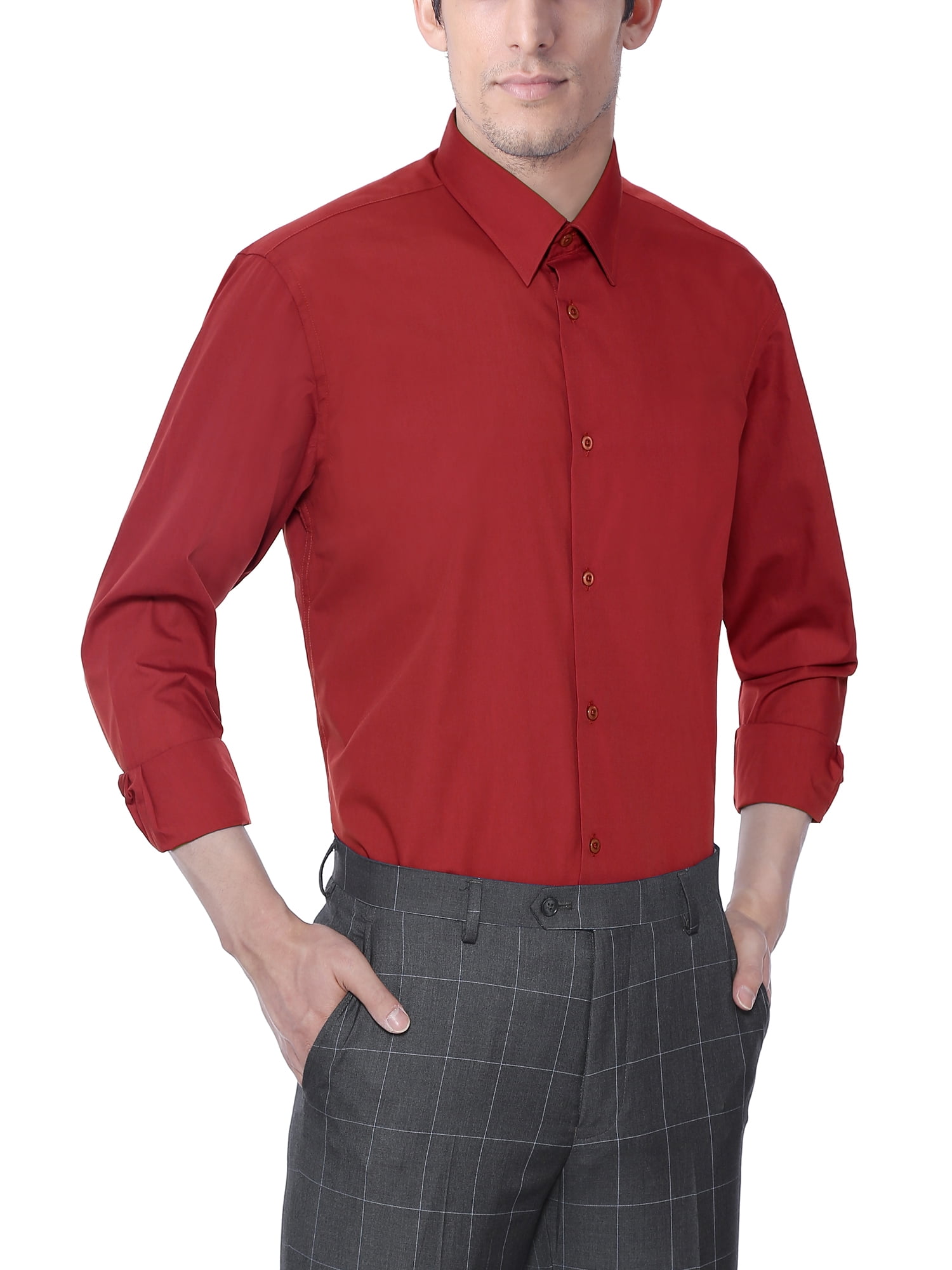 red slim fit dress shirt