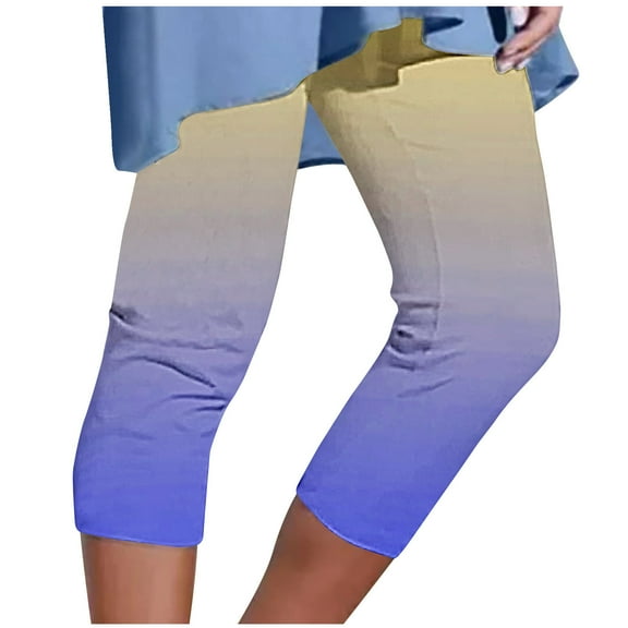 Plus Size Sweatpants for Women Summer Athletic Elastic Waist Print Capri Pants Tight Stretch Slimming Yoga Pants, Blue, XXXXL