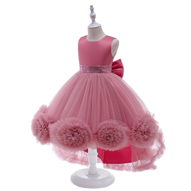 Vestido infantil con tutú de malla y flores para espectáculo infantil grande