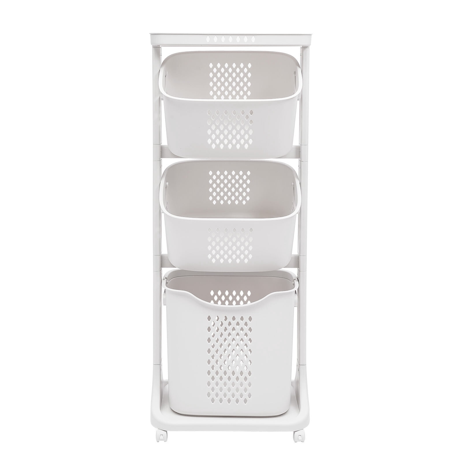 Rolling Laundry Hamper Storage Sorter, 3 Tier Rolling Laundry Hamper Cart White Laundry Baskets with Wheels for Kitchens Bathrooms Bedrooms Classrooms Laundry Rooms