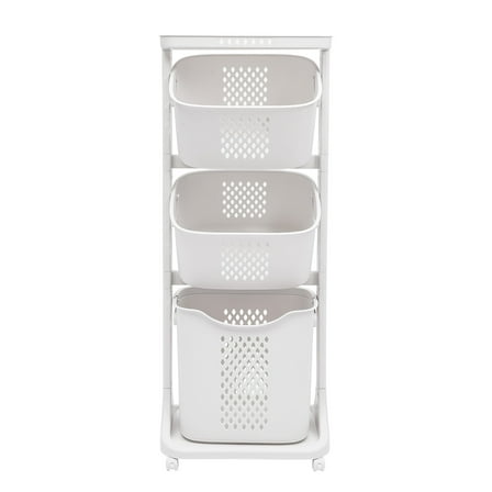 Miumaeov 3 Tier Laundry Hamper Basket Sorter Clothes Storage Organizer Shelf Rolling Cart