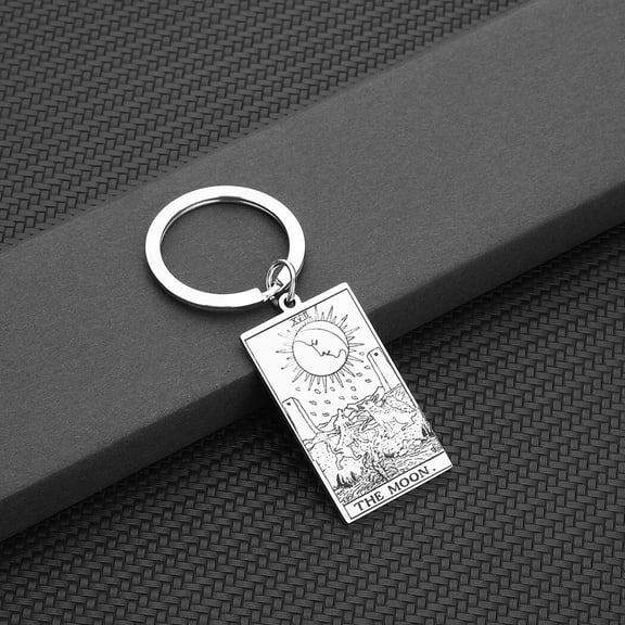 Fashion Tarot Cards Pendants Keyring Stainless Steel Amulet Esotericism Spiritual The Moon Sun Star Tarot Keychain Jewelry
