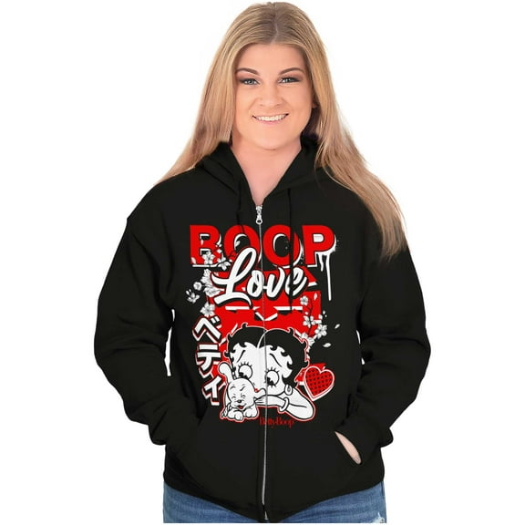 Cool Kanji Style Betty Boop Love Zip Hoodie Sweatshirt Women Brisco Brands S