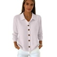 thumbnail image 4 of Womens Button Up Cardigan Sweaters Knit Long Sleeve Lapel Collared Tops Fall Winter Fashion Clothes White 2XL, 4 of 4