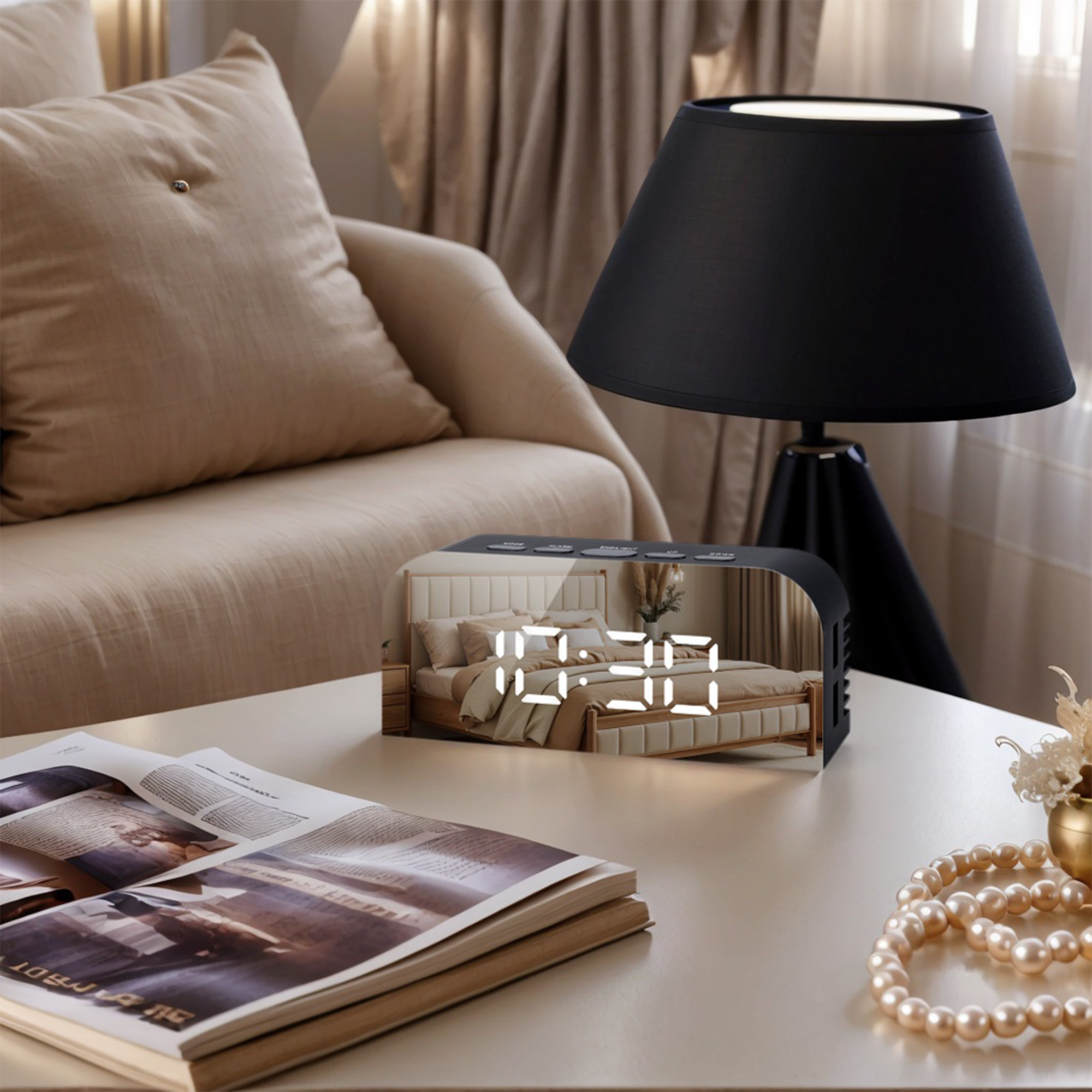 Unique Bargains LED Alarm Clock Black Housing and Silver Mirror 5.5"L x 1.36"W x 2.4"H