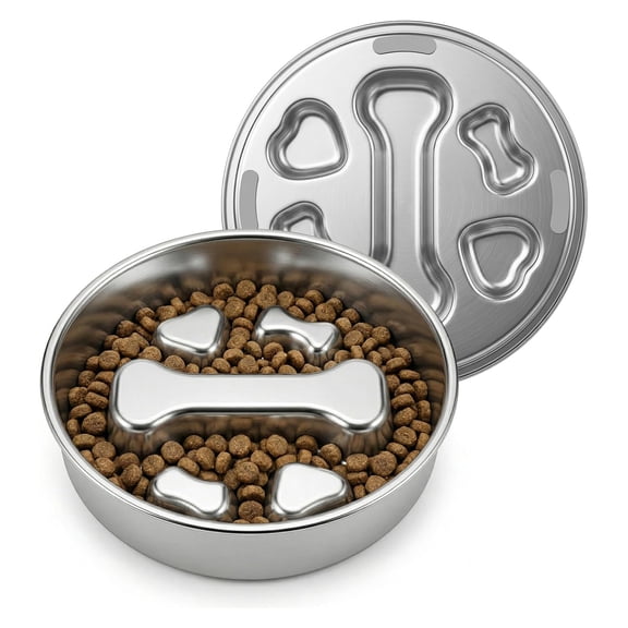 ATBXHZSZ Slow Feeder Dog Bowls, Stainless Steel Dog Bowls, Anti-Choking Puzzle Dogs Food Bowls, 2 Cups for Medium Breeds