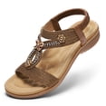 thumbnail image 2 of Littleplum Women's Bohemian Orthopedic Wide Sandals with Arch Support Rhinestone Flat Summer Shoes for Women,Brown,Size 6, 2 of 8
