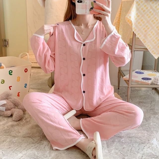 Pijama de mujer de primavera y otoño, cárdigan de manga larga, ropa de casa, traje de otoño e invierno