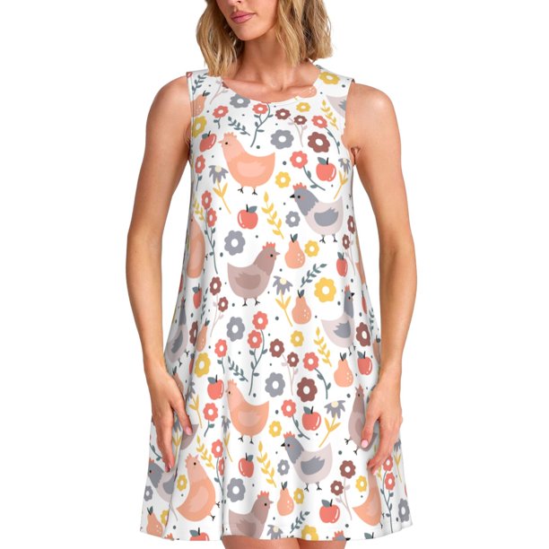 Disketp Funny Chicken para Vestido sin Mangas para Mujeres, Vestidos de Verano para Mujeres, Casual y Holgado para la Playa