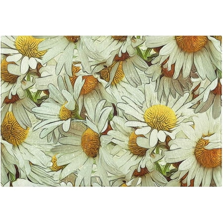 Bestwell White Daisies Anti-Slip Ultra Absorbent Durable Bath RUG, with Rubber Backing,24"x16"