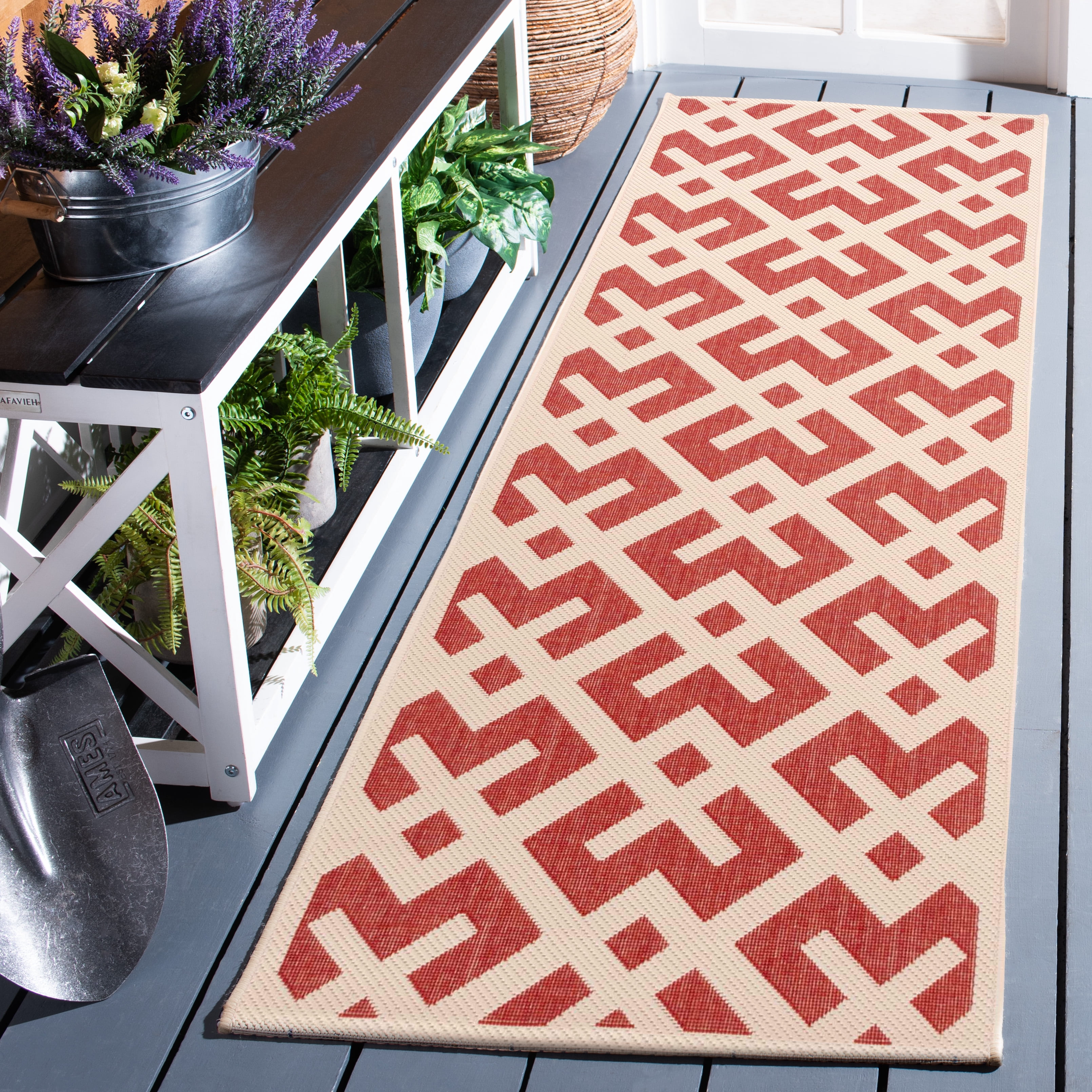 Safavieh Courtyard Alvin Geometric Indoor/Outdoor Runner Rug, Red/Bone, 2'3" x 12'