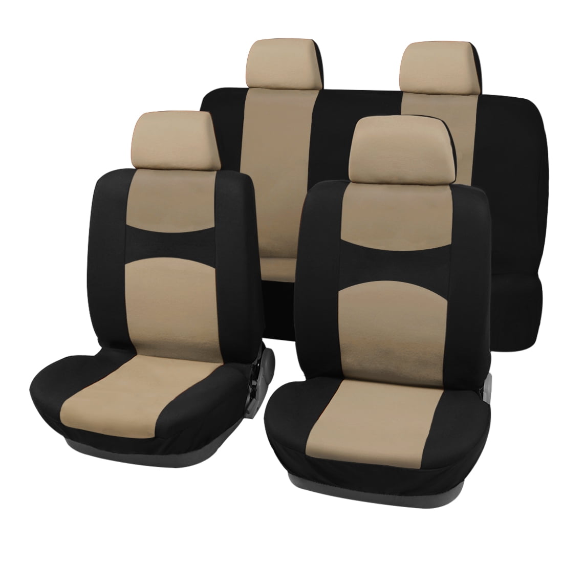 Car Seat Covers Full Set for Auto with 4 Headrests Beige Black ...