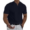 thumbnail image 1 of Prolriy Camisetas para hombre Primavera Verano Casual Cuello en V Sólido Manga Corta Camiseta Blusa Superior Camisas para hombre Azul 1 M, 1 of 8