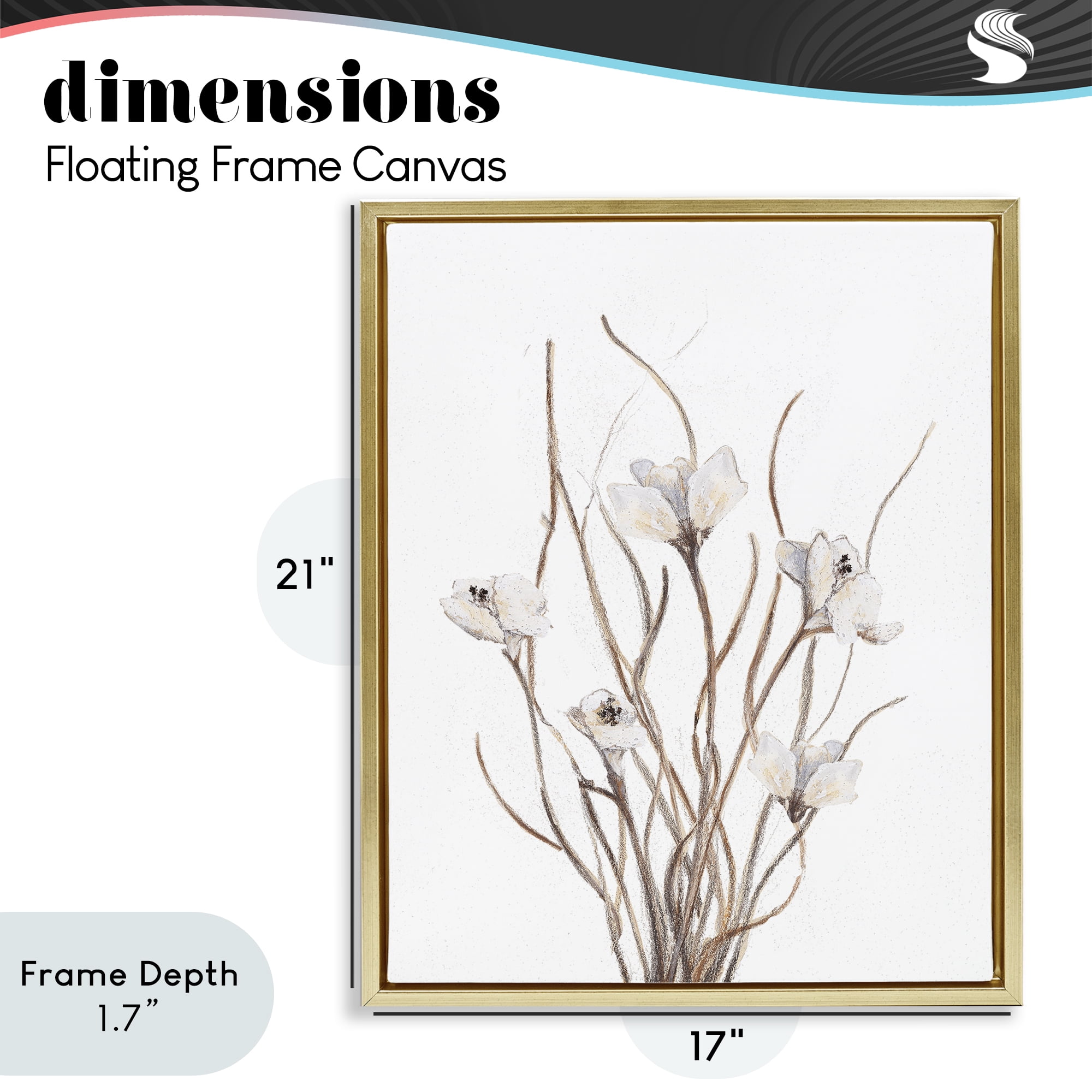 Stupell Industries Curly Floral Branches Gold Framed Floater Canvas Wall Art, design by Lanie Loreth