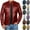 Green Coat For Man, variant on LpwkSSA Men's Leather Jacket Causal Long Sleeve Stand Collar Motorcycle Jackets Solid Color Vintage Print Fashion Lightweight Zip Up Biker Outdoor Coat with Pockets Gray S
