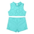 thumbnail image 2 of YONGHS Kids Girls Ballet Dance Leotard Sport Tracksuits Lace Crop Top with Bootyshorts Set Mint_Green 10, 2 of 6