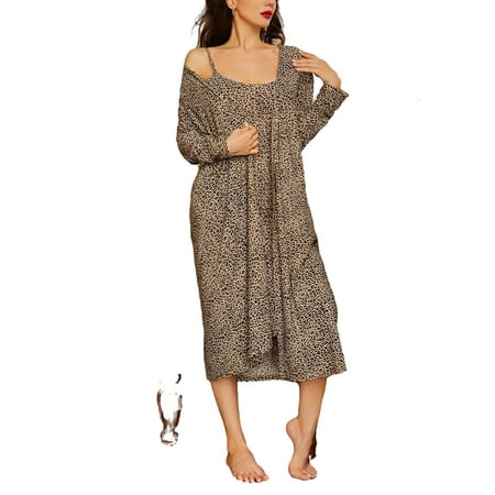 

Casual Leopard Print Cami Strap Dress Sets Long Sleeve Multicolor Womens Pajama Sets (Women s)