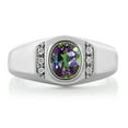 thumbnail image 2 of Gem Stone King Men's 925 Sterling Silver Green Mystic Topaz and White Created Sapphire Ring (1.36 Cttw, Available in Size 7, 8, 9, 10, 11, 12, 13), 2 of 6