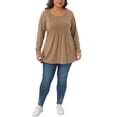 thumbnail image 2 of Agnes Orinda Women's Plus Size T-Shirt Pleated Crew Neck Long Sleeve Soft Casual Tunic Blouse 3X Camel, 2 of 5
