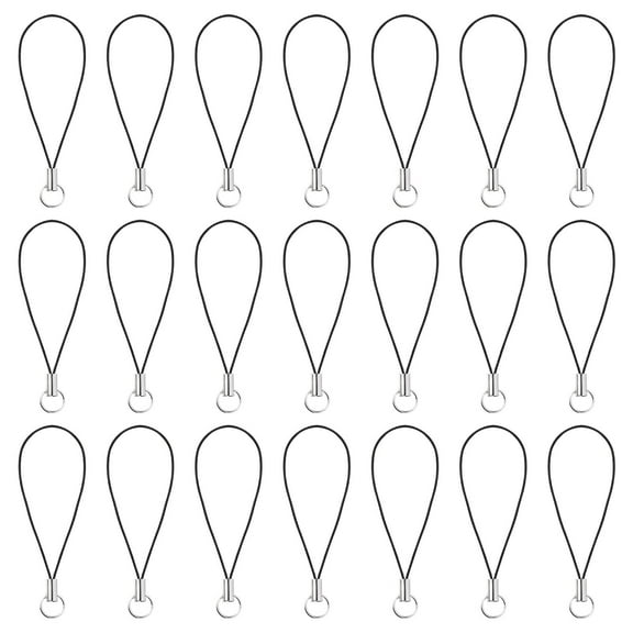 POPETPOP 100Pcs Cell Phone Lanyard Black Durable Polyester Split Ring for Hanging Use