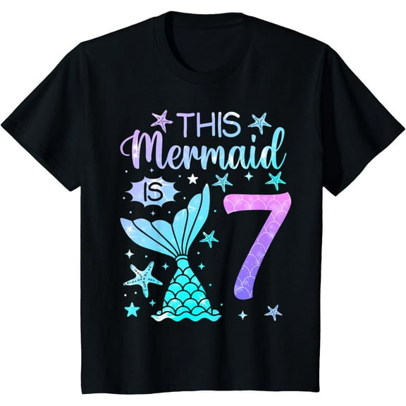 7th Birthday Shirt Girl 7yr Seven 7 Year Old Mermaid Bday T-Shirt