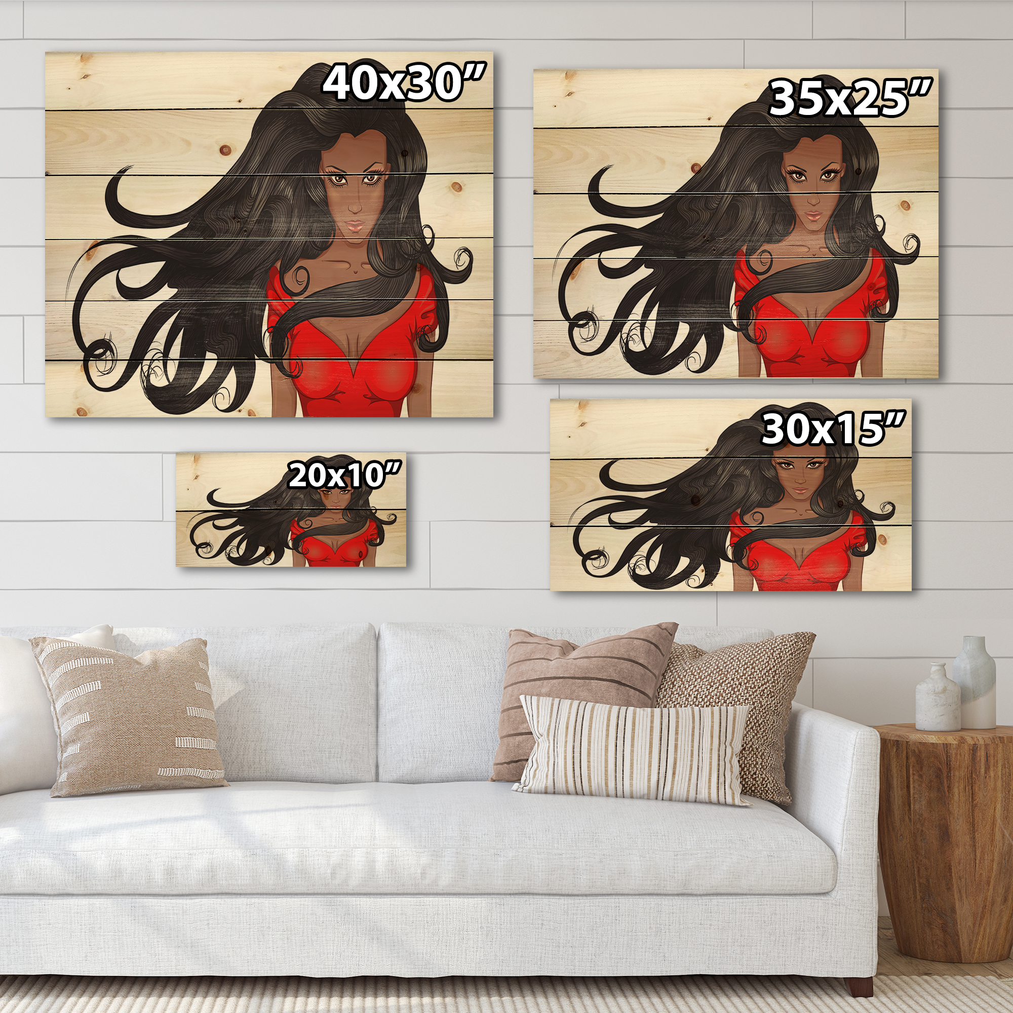 Designart 'Portrait of African American Female XIV' Modern Print on Natural Pine Wood